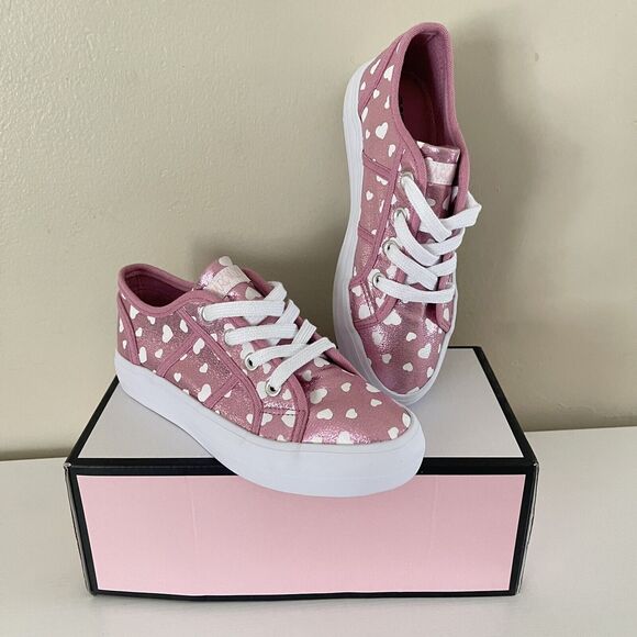Cynthia Rowley Sneakers Girls Size 1 Kids Shoe Metallic Pink Canvas White Hearts - Picture 9 of 9